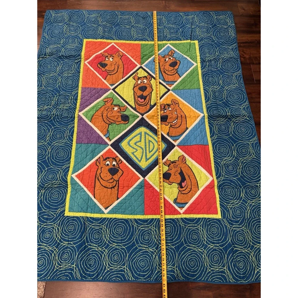 Vintage Scooby Doo Faces Blanket Twin Size 90s Colorful Color Block Swirls 68x86